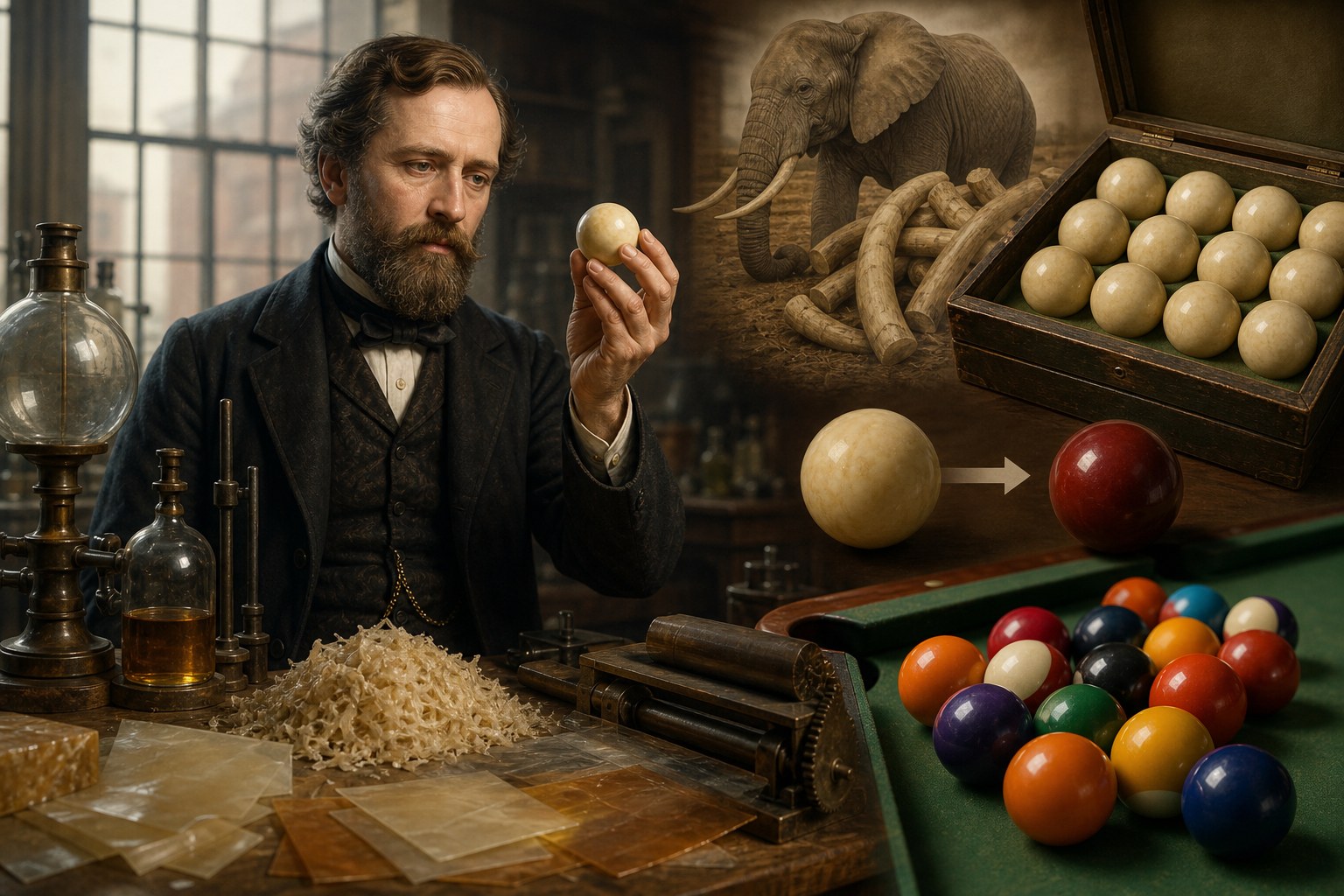 Целлулоид 1868: Джон Хайатт бильярд — слоновая кость $10 000 награда
